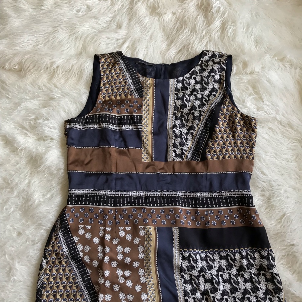 Lafayette 148 New York Sleeveless Patchwork Midi Silk Dress - Brown, Navy, Black - Picture 2 of 8